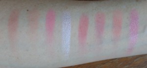 Makeup Revolution: Hot Spice Blush Palette swatches from top to bottom, left to right.